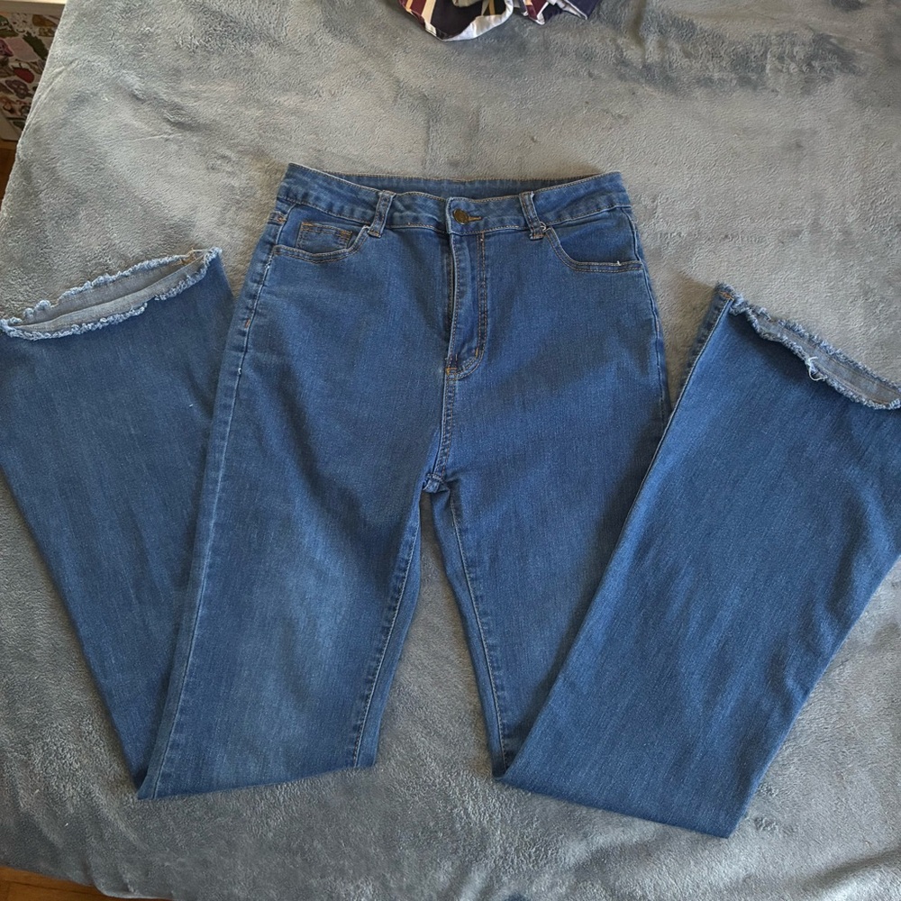 SHEIN Blue Flare Wide Leg Jeans